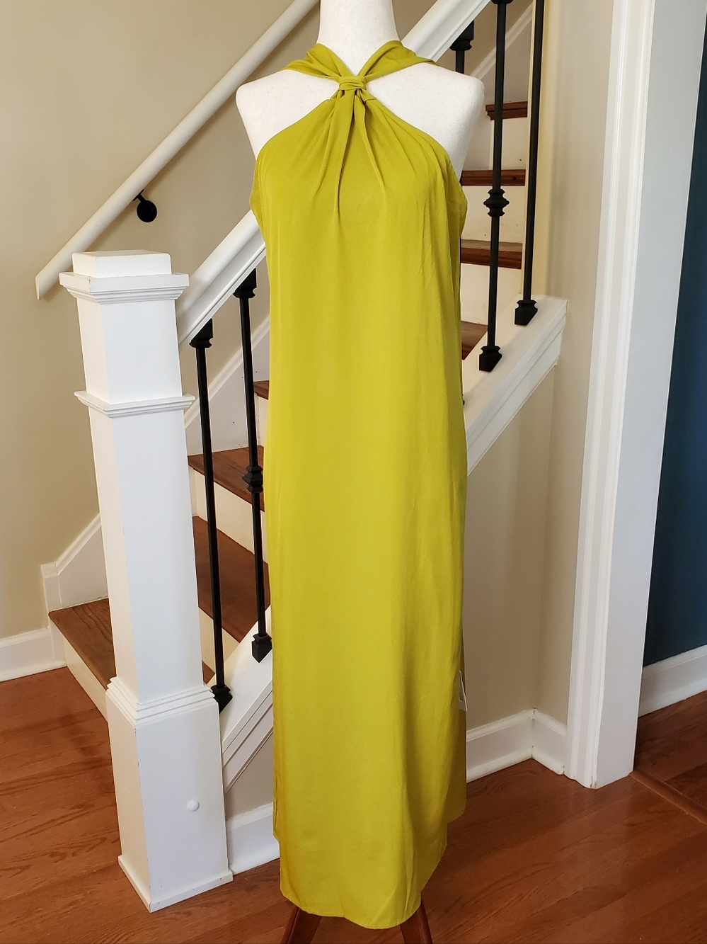NEW Chartreuse Lime Green Cross Halter Maxi Beach Vacation Cruise Dress